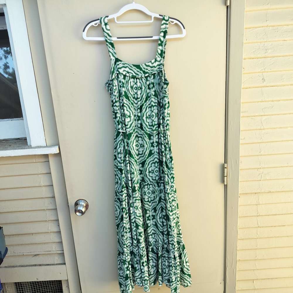 Lemlem Liya Kebede Green White Print Sleeveless Midi Dress